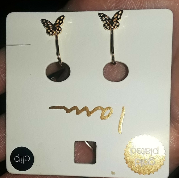 BEAUTIFUL gold PLATED butterfly CLIP on EARRINGS<3 - Picture 3 of 3